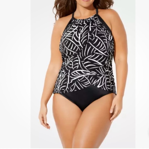 Trimshaper Other - Trimshaper Women’s High Neck Ruched One-Piece Swimsuit Size 20W
